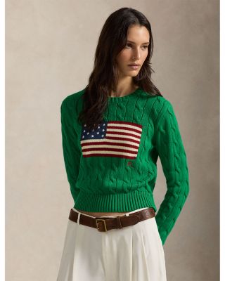 Flag Cable Knit Cropped Sweater