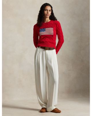 Flag Cable Knit Cropped Sweater