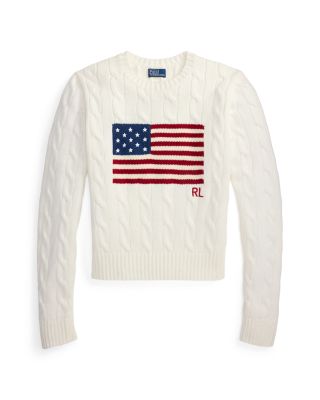 Flag Cable Knit Cropped Sweater