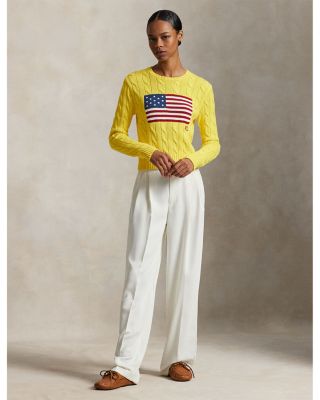 Flag Cable Knit Cropped Sweater