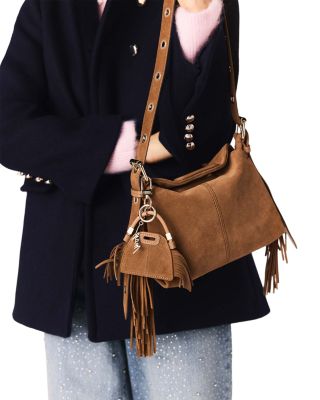 Miss M Fringed Suede Mini Mirror Bag Charm 