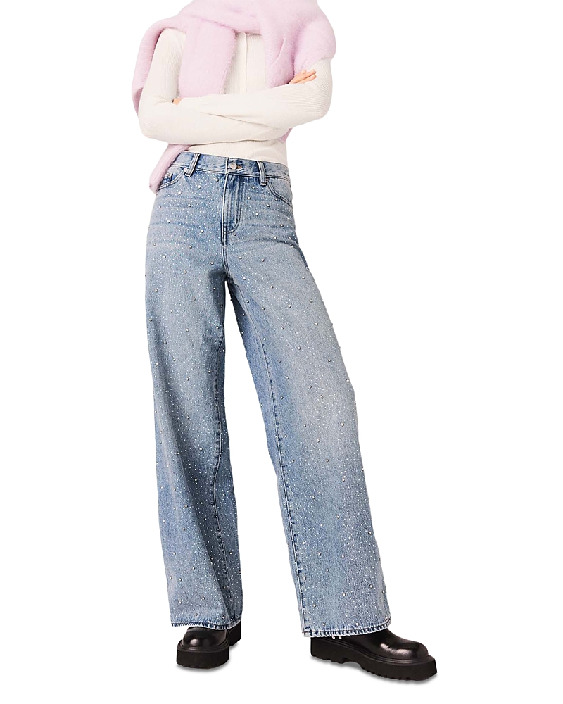 Maje Rhinestone Wide Leg Jeans