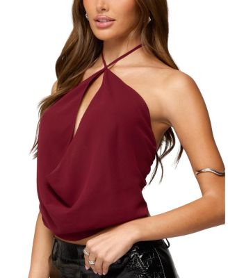 Chiffon Backless Cowl Neck Top