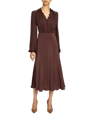 Amal Silk Long Sleeve Fit and Flare Midi Dress