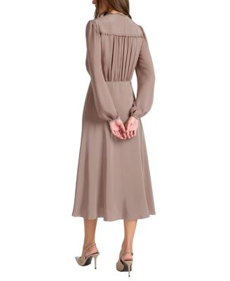 Amal Silk Long Sleeve Fit and Flare Midi Dress