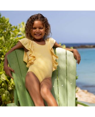 Girls' Sunshine Stripe Wide Frill Swimsuit - Little Kid