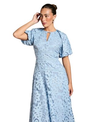 Lace Hanky Hem Puff Sleeve Dress