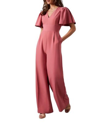 Flutter Sleeve Plunge Jumpsuit