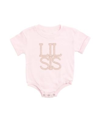 Girls' Lil Sis Faux Pearl Patch Short Sleeve Romper - Baby