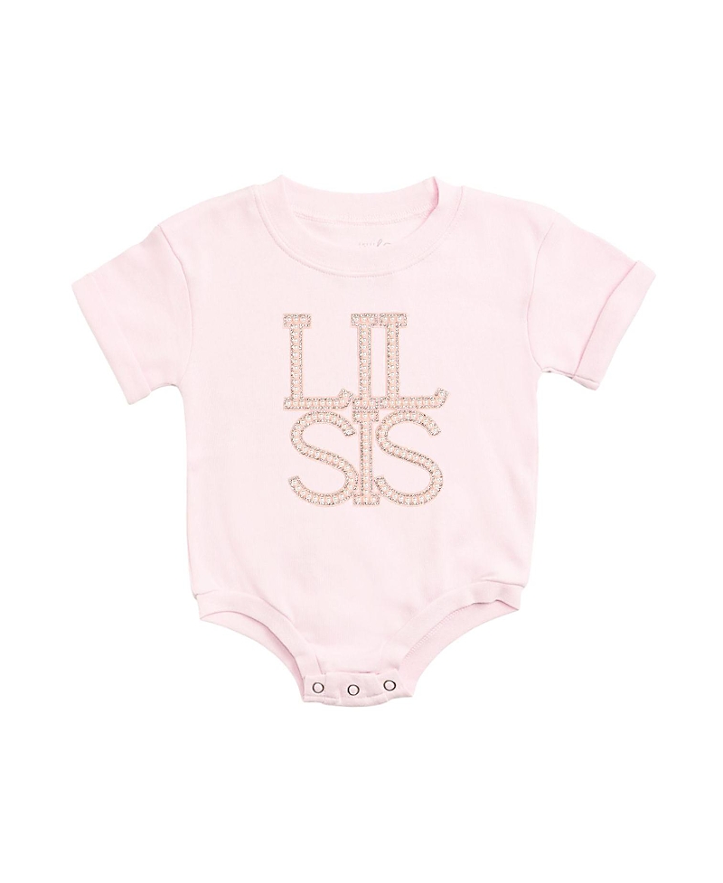Sweet Wink Girls' Lil Sis Faux Pearl Patch Short Sleeve Romper - Baby