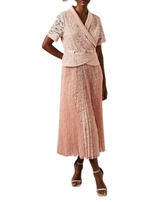 Lace 2-In-1 Jacket Pleated Midi Dress