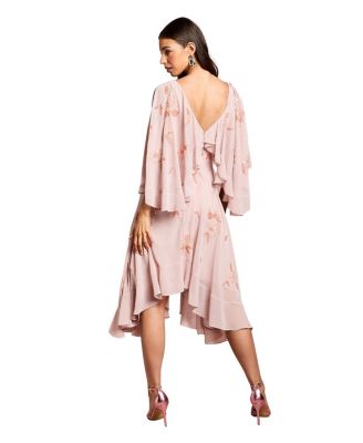 Embellished Frill Cape Midi Dress