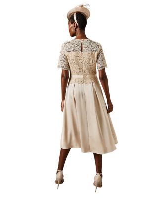 Lace And Crepe Full Skirted Midi Dress