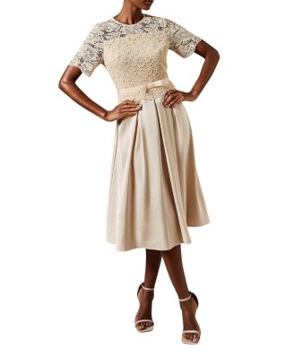 Lace And Crepe Full Skirted Midi Dress