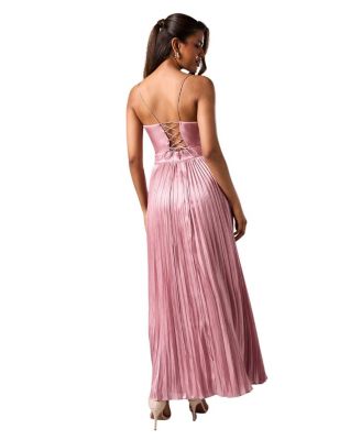 Petite Metallic Pleated Corsage Dress