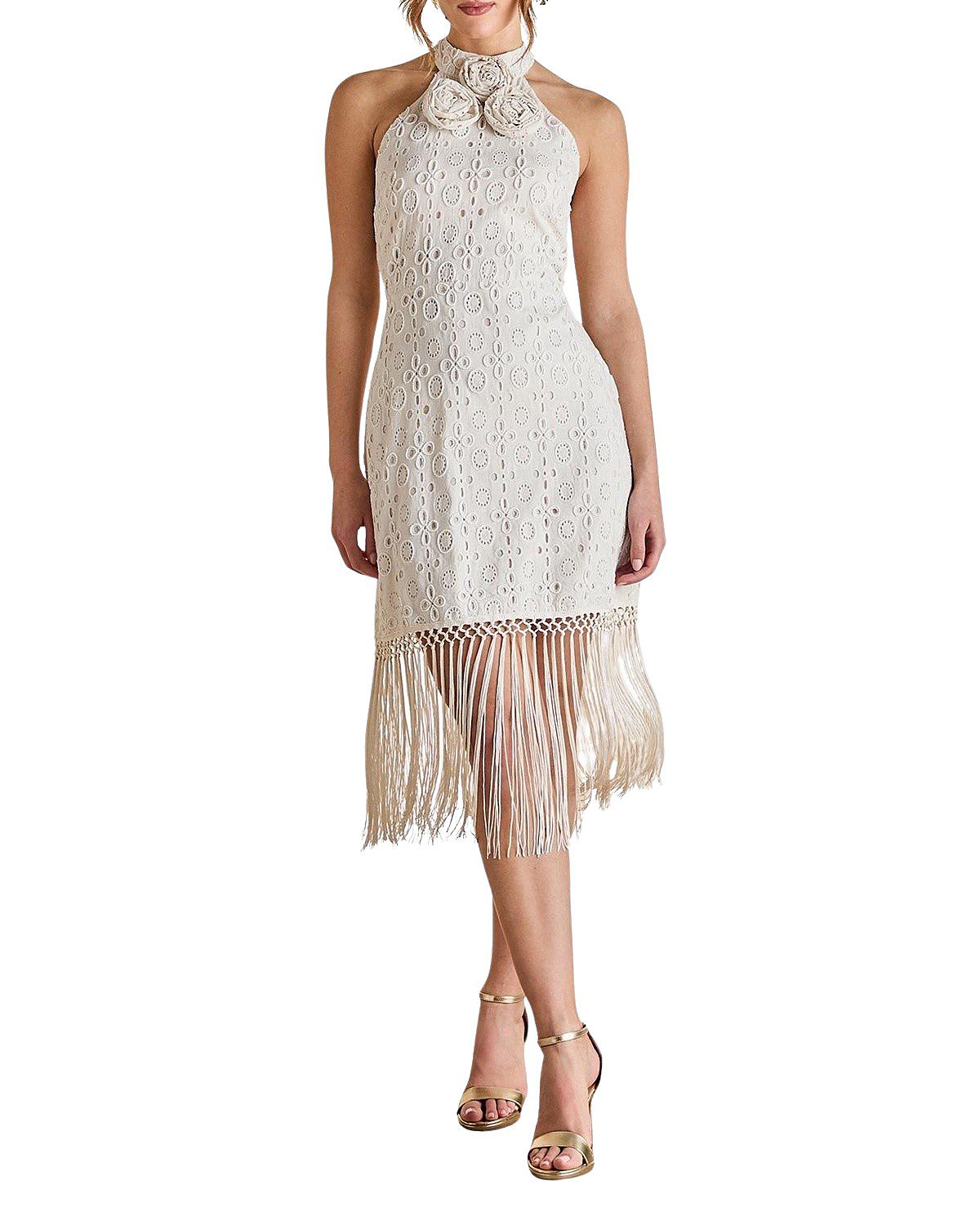 Coast Broderie Embellished Fringe Halter Dress