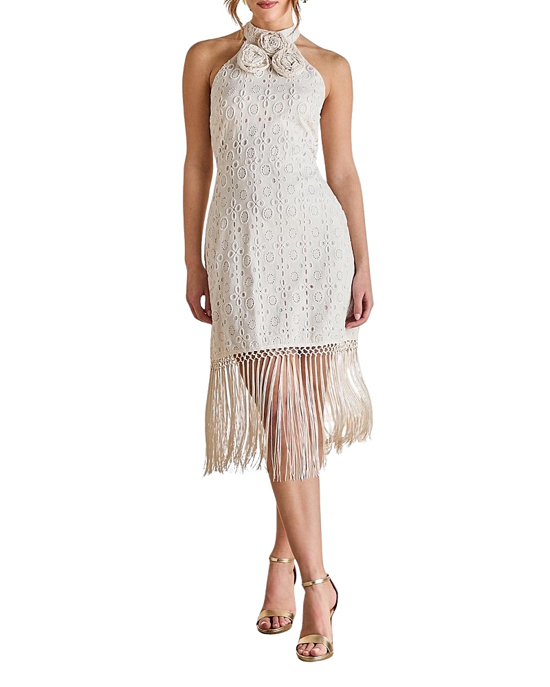 Coast Broderie Embellished Fringe Halter Dress