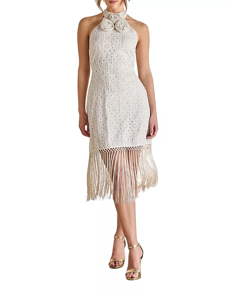 Coast Broderie Embellished Fringe Halter Dress