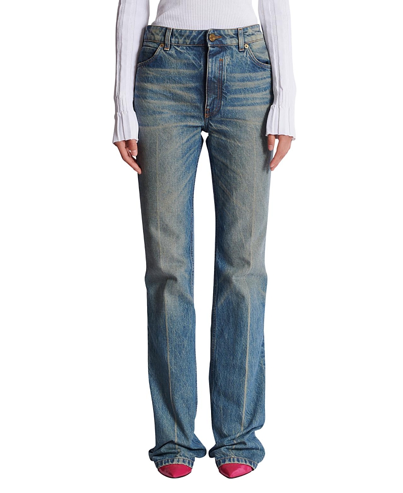 Balmain Straight-Leg Faded Denim Jeans in Blue