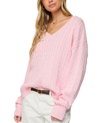 Polly V Neck Cable Knit Sweater