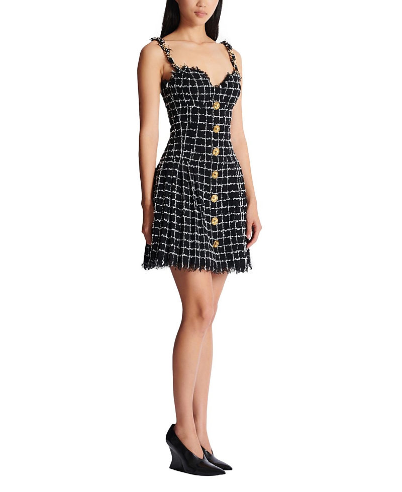 Balmain Tweed Dress with Chain Straps