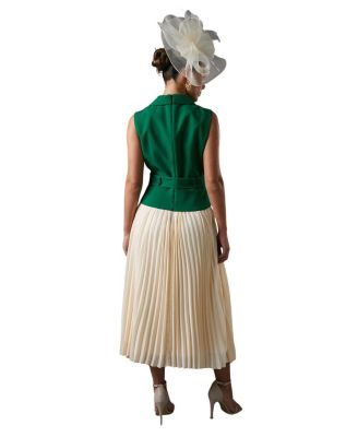 Sleeveless Crepe Pleated Midi Dress