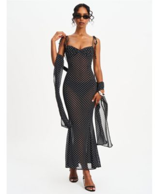 Yadira Polka Dot Chiffon Maxi Dress