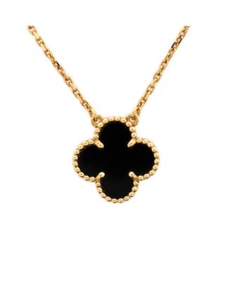  Vintage Alhambra Pendant Necklace 18K Gold and Onyx, 14.5 - 16.25"