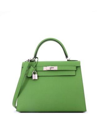 Kelly 28 Handbag Green Epsom with Palladium Hardware