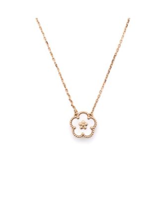  Lucky Spring Plum Blossom Pendant Necklace 18K Rose Gold and Mother of Pearl, 14.75 - 16.5"
