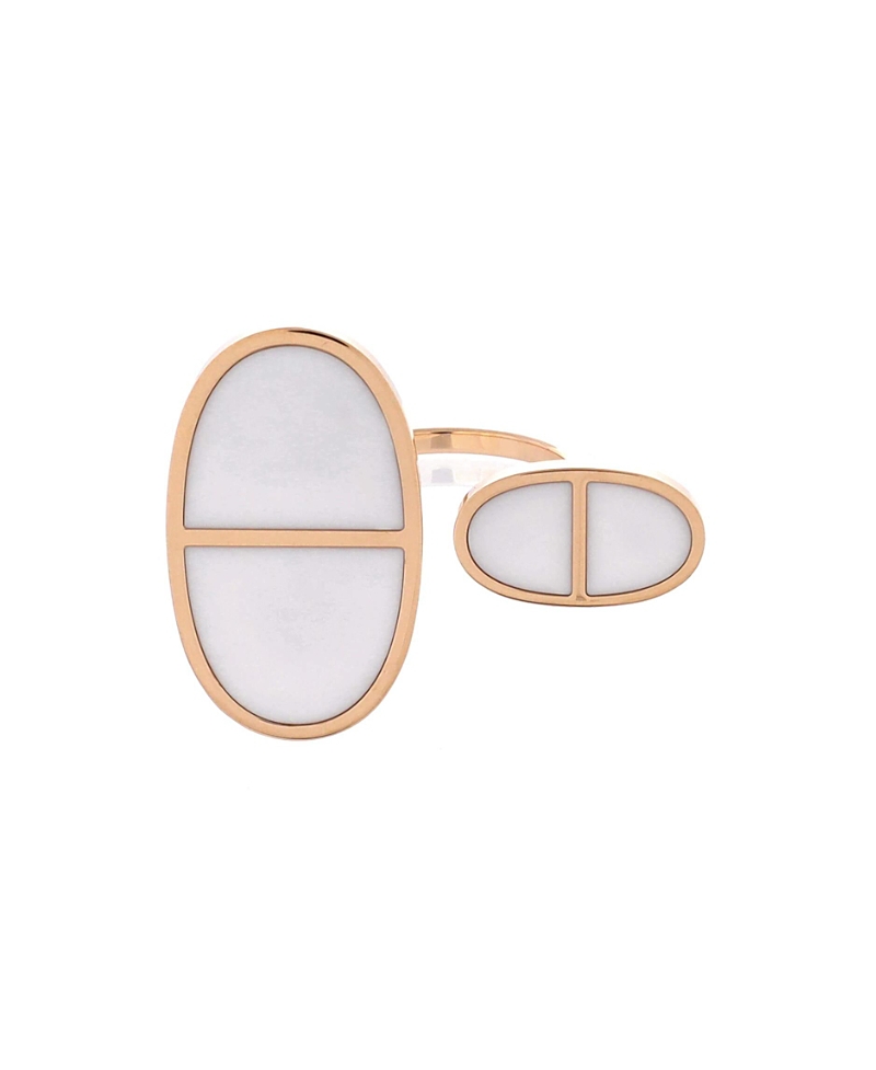 Pre-Owned HERMES Very Large Chaine d'Ancre Verso Ring 18K Rose Gold with Ceramic