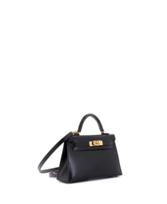 Kelly 20 Handbag Black Tadelakt with Gold Hardware