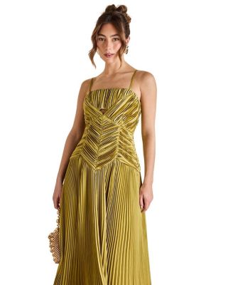 Pleated Peplum Strappy Satin Dress