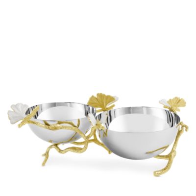 Butterfly Gingko Gold Tone Double Dish