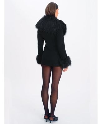  Hailee Wool Blend Mini Coat with Removable Fur Lapel