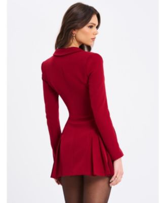 Delia Long Sleeve Blazer Dress with Pleated Skirt Detail