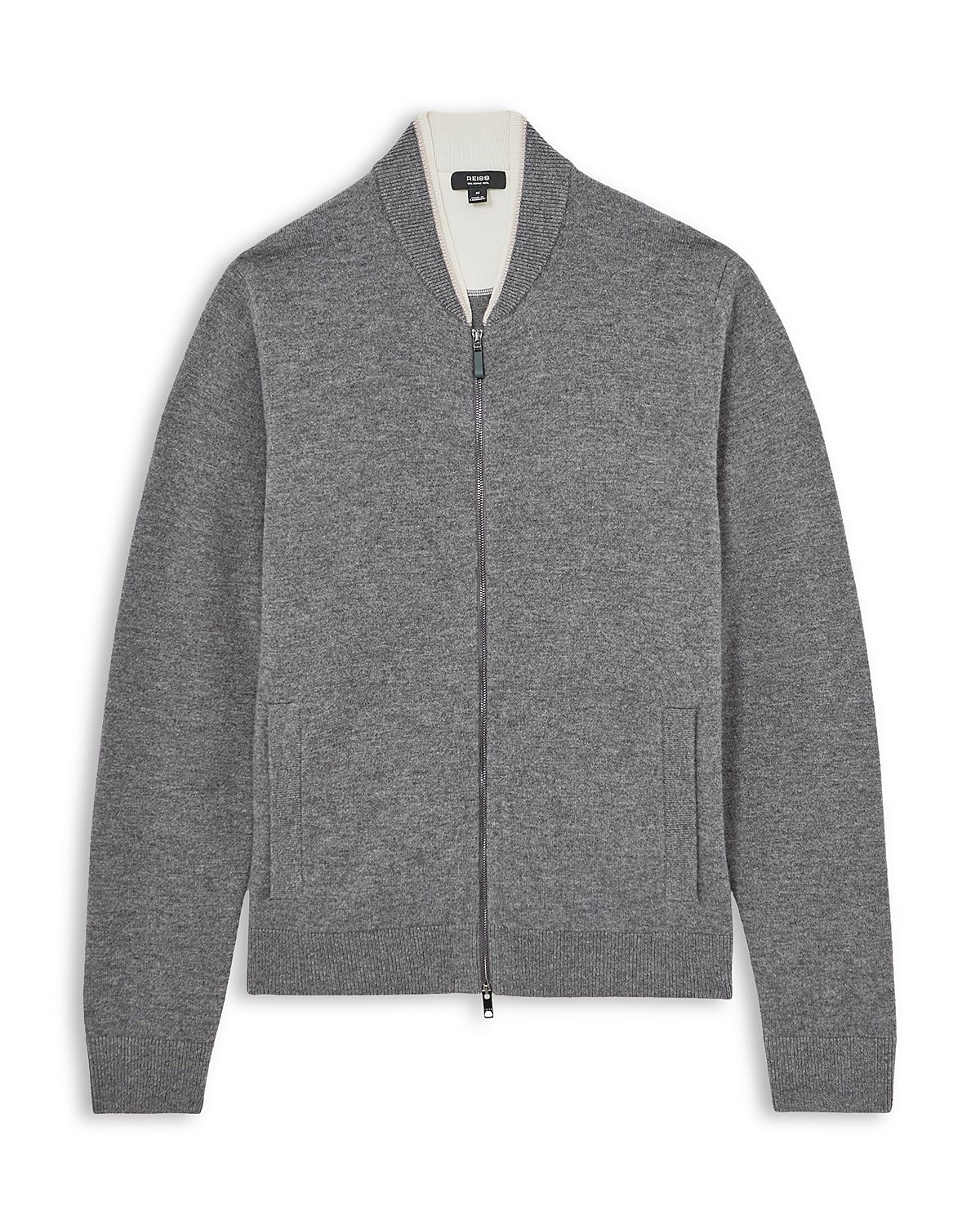 Reiss Clifford Long Sleeve Zip Through Tipped Collar Merino Bomber Jacket