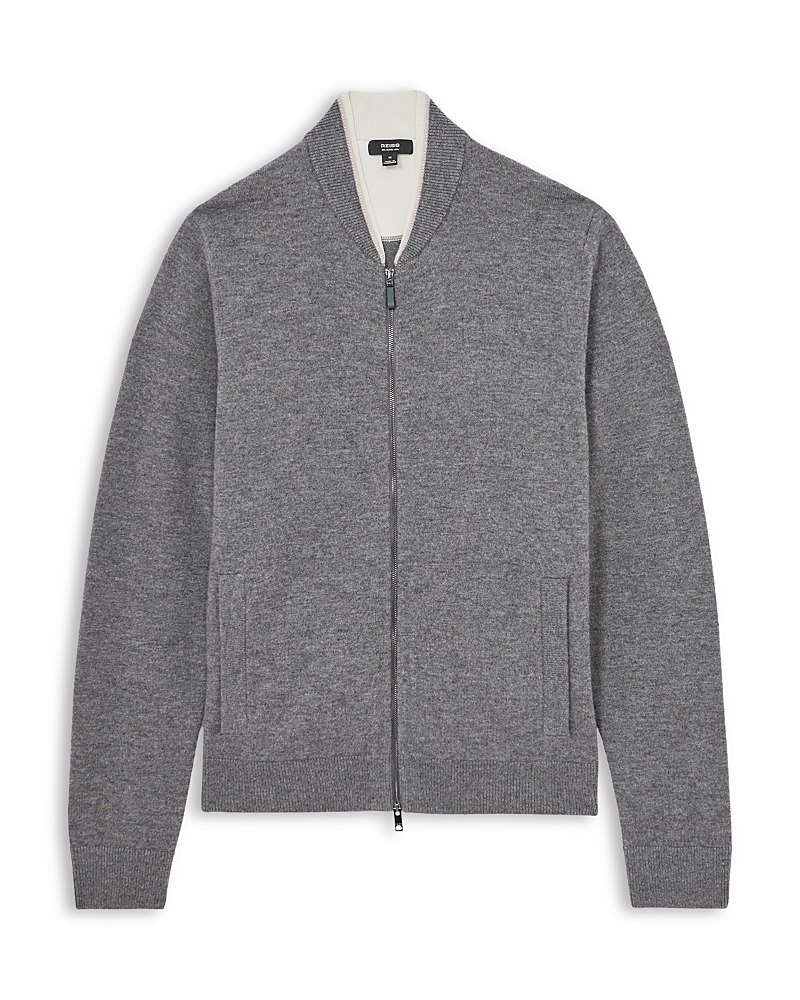 Reiss Clifford Long Sleeve Zip Through Tipped Collar Merino Bomber Jacket