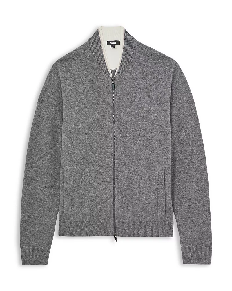 Reiss Clifford Long Sleeve Zip Through Tipped Collar Merino Bomber Jacket