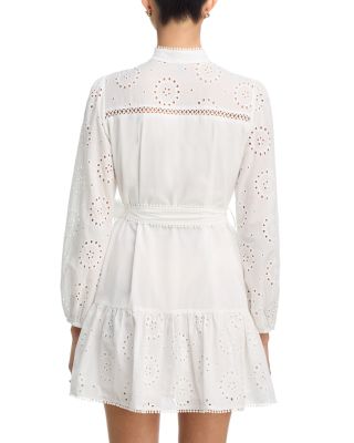 Eyelet Long Sleeve Mini Shirt Dress - Exclusive