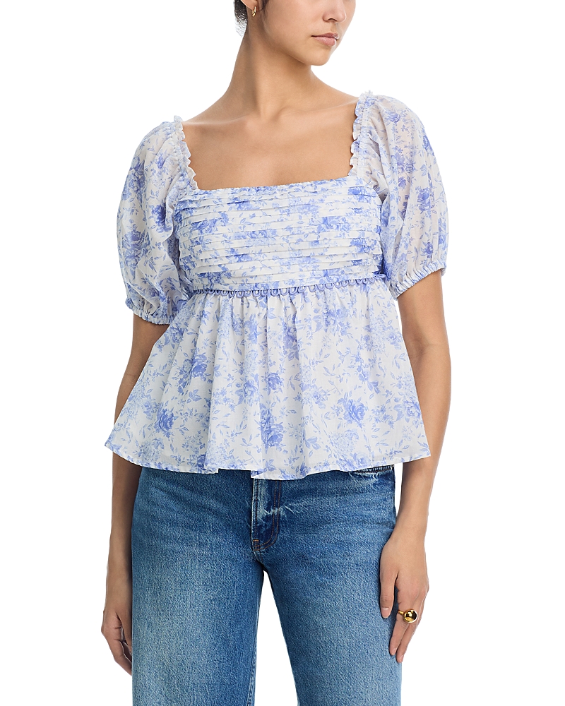 Aqua Floral Puff Sleeve Top - Exclusive