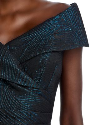 Metallic Jacquard Wavy Pattern Portrait Gown