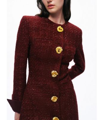 Gold Button Boucle Mini Dress