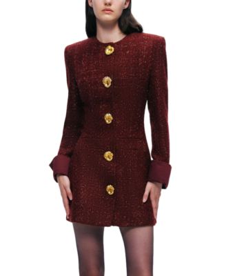 Gold Button Boucle Mini Dress