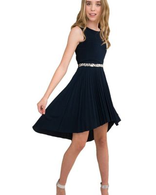  Girls' Pleated High Low Dress with Belt - Big Kid