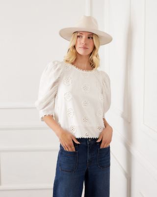 Puff Sleeve Embroidered Top