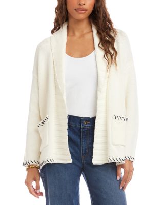 Contrast Stitch Open Front Cardigan Sweater