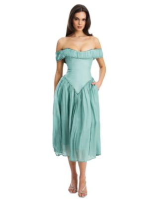  Xavy Rayon Off Shoulder Corset Midi Dress