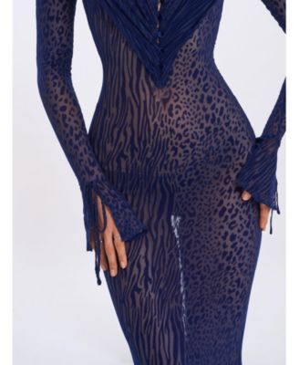  Ilyse V-Neck Plunge Animal Print Mermaid Hem Maxi Dress