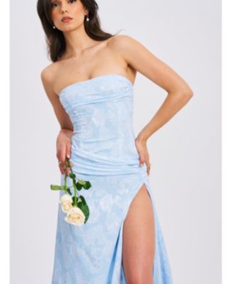 Xatia Strapless Jacquard High Slit Maxi Dress